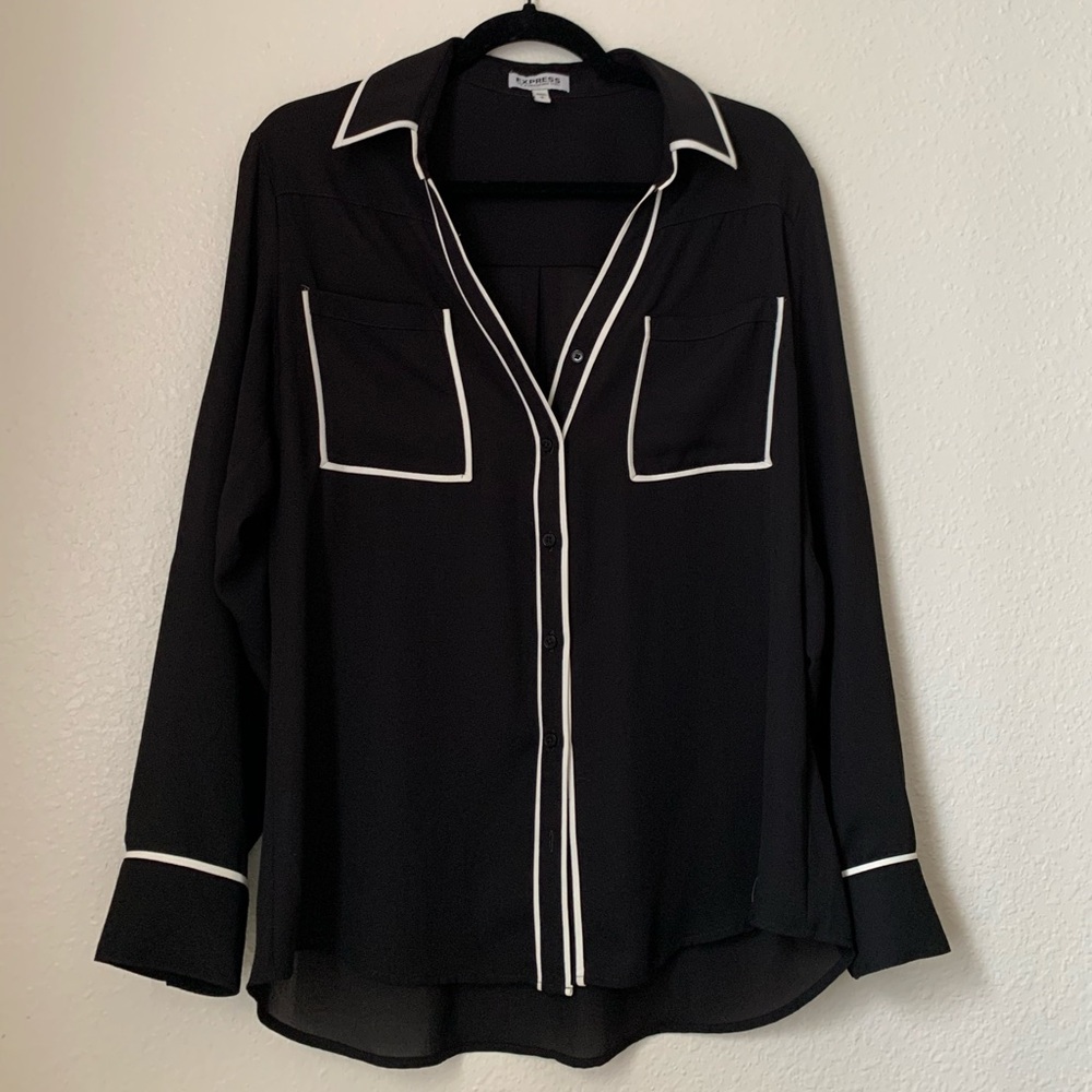 black with white outlines button up dress shirt